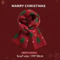 Écharpe de Noël rouge jacquard avec sapins verts et flocons blancs, taille 170x30cm - Sapin de Noël Rouge
