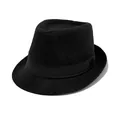 Klassischer schwarzer Herren-Fedora-Hut aus Wollfilz mit dekorativem Satinband - Schwarz