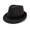 Klassischer dunkelgrauer Fedora Hut aus Wollfilz mit elegantem schwarzem Ripsband - Dunkelbraun