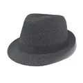 Klassischer dunkelgrau gestreifter Herren-Fedora mit elegantem schwarzem Zierband - Gestreift Dunkelgrau