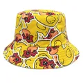 Vibrant yellow bucket hat featuring all-over cartoon duck print with star sunglasses - M (56-58cm) / Duck with Star Glasses