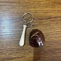 Miniature baseball keychain set featuring wooden bat and brown leather glove pendant. - 3.8cm coffee color set + short stick (buckle)