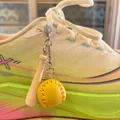 Miniature baseball keychain set with wooden bat and yellow softball accessory - 2CM Yellow Ball With Lobster Clasp