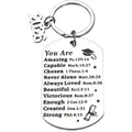 Close-up of stainless steel 2026 graduation keychain with engraved Bible verses - HH26-06
