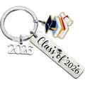 Stainless steel graduation keychain with Class of 2026 engraving and book charms - HH26-11