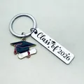 Stainless steel graduation keychain with Class of 2026 engraved tag and doctor hat charm - HH26-13