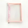 Transparent glitter A5 loose-leaf binder pouch with pink zipper and flower charm. - Single Outer Shell (excluding Inner Pages) / Zipper Style A5 Light Pink