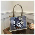 Skull print canvas tote bag in dark grey and beige with woven rope handles - Dark Gray Gentleman Skull (Style 1)