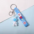 Cute blue astronaut spaceman keychain with rabbit ears and rocket strap charm. - Space Rabbit Blue (With Hand Strap) / Large Space Rabbit Blue With Strap