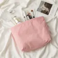 High-quality pink corduroy cosmetic bag for large capacity makeup and skincare storage - Pure Pink