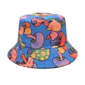 Close-up view of vibrant colorful mushroom print bucket hat with a wide brim detail - M (56-58cm) / Blue Colorful Mushroom Art Print Style (34#)