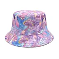 Colorful psychedelic mushroom print bucket hat with wide brim design for outdoors - M (56-58cm) / Purple Red & Blue Psychedelic Mushroom Style (29#)