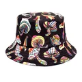 Stylish black bucket hat featuring a colorful psychedelic mushroom pattern print. - M (56-58cm) / Black Colorful Cartoon Mushroom Style (4#)
