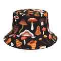 Unisex black bucket hat featuring a vibrant colorful cartoon mushroom pattern print - M (56-58cm) / Black Colorful Mushroom Cartoon Style (6#)