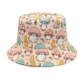 Cute colorful cartoon mushroom pattern bucket hat in light peach for outdoor wear - M (56-58cm) / Light Beige Colorful Mushroom Print Style (27#)