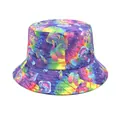 Reversible bucket hat featuring a vibrant colorful mushroom and psychedelic tie-dye print - M (56-58cm) / Purple & Yellow Tie-dye Colorful Mushroom Print Style (17#)