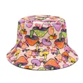Unisex reversible bucket hat featuring a colorful cartoon mushroom print on pink fabric - M (56-58cm) / Light Pink Colorful Mushroom Pop Print Style (22#)