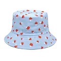 Cute light blue bucket hat featuring red and white mushroom pattern for sun protection - Light Blue Red and White Mushroom Style (11#)