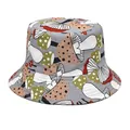 Grey bucket hat featuring a colorful mushroom print for outdoor casual sun protection - M (56-58cm) / Light Grey Colorful Mushroom Print Style (21#)