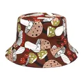 Colorful mushroom print bucket hat for outdoor casual sun protection - M (56-58cm) / Dark Brown Colorful Mushroom Print Style (20#)