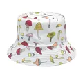 White bucket hat featuring colorful cartoon mushroom prints for casual outdoor wear - M (56-58cm) / White Hand-painted Cartoon Mushroom Style (62#)