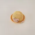 Cute yellow straw sun hat for infants featuring a plush bear accent for summer. - Infant Size / Bear / Yellow