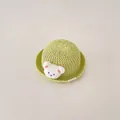 Green knitted baby straw sun hat with cute white bear patch for summer protection - Infant Size / Bear / Green