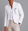 Men's slim fit white striped corduroy blazer jacket in casual single-breasted style - 3XL / Top (White Vertical Stripe Style (XF57-White)) / White