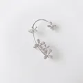 Silver flower ear cuff featuring four zircon studded blossoms with white pearls - Right Ear / Silver