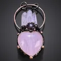 Macro detail of heart-shaped rose quartz pendant with amethyst and crystal points - Rose Quartz / 25mm