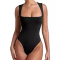 Body da donna nero con scollo quadrato e spalline larghe, vestibilità slim estiva - XS / Nero