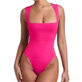 Body rosa acceso alla moda con scollo quadrato e taglio alto per abbigliamento estivo - XS / Rosa Rosso