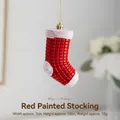 Red Christmas stocking ornament with white glitter and gold hanging string 7x12cm - Red Painted Sock