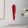 Glossy red icicle Christmas ornament measuring 14cm with metallic finish and gold cord - Red Icicle