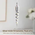 Set of 4 silver spiral icicle Christmas ornaments for festive holiday hanging decor - Silver Icicle