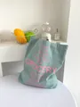 Minzgrüne Canvas-Einkaufstasche mit rosa Grocery-Schriftzug und großem Fassungsvermögen - Grün