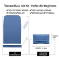 Deep blue DIY leather card holder kit with pre-punched materials and sewing tools - Deep Sea Blue