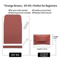 DIY orange brown leather coin purse kit with pre-punched pieces and tools 12.5x7cm - Orange Brown