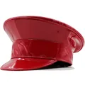 Rote Militärmütze aus Kunstleder mit Krokostruktur und glänzender Oberfläche - L (58-60cm) / Rot
