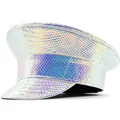 Detail der Marine-Mütze mit Lasereffekt, holografischem Schlangenmuster und breiter Krempe - L (58-60cm) / Schlangenmuster Holographisch