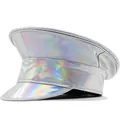 Detail der holografischen silbernen Militärkappe mit Regenbogenreflexion und Metallic-Finish - L (58-60cm) / Silber AB