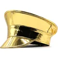 Shiny gold PU leather captain hat with flat top and wide brim for fashion decoration - L (58-60cm) / Gold