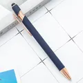 Navy blue stylus ballpoint pen with rose gold accents and metal barrel. - Rose Gold Accents (Black Ink) / Dark Blue
