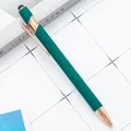 Elegant forest green ballpoint pen with stylus tip and rose gold metal accents for business. - Rose Gold Accents (Black Ink) / Dark Green