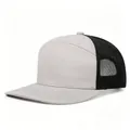 Adjustable grey and black 7-panel mesh trucker cap with flat brim for custom embroidery - Light Gray
