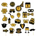 Set completo de accesorios para fotos Año Nuevo 2027 con adornos de purpurina oro. - Accesorios para Fotos de Año Nuevo Estilo A