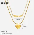 Gold double layer stainless steel necklace with Forever and heart pendants - Forever and Love Double Layer Style (CH234)