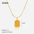 Elegant gold stainless steel necklace with engraved square charm and size details - CHARM Letter Rectangle Style (CH244)