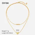 Double layered gold stainless steel necklace with beads and bean pendant for women - Beads and Bean Double Layer Style (CH194)