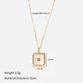 Gold stainless steel necklace featuring a square mother of pearl pendant with crystal - Mother of Pearl Square with Crystal Style (YHCH-19)